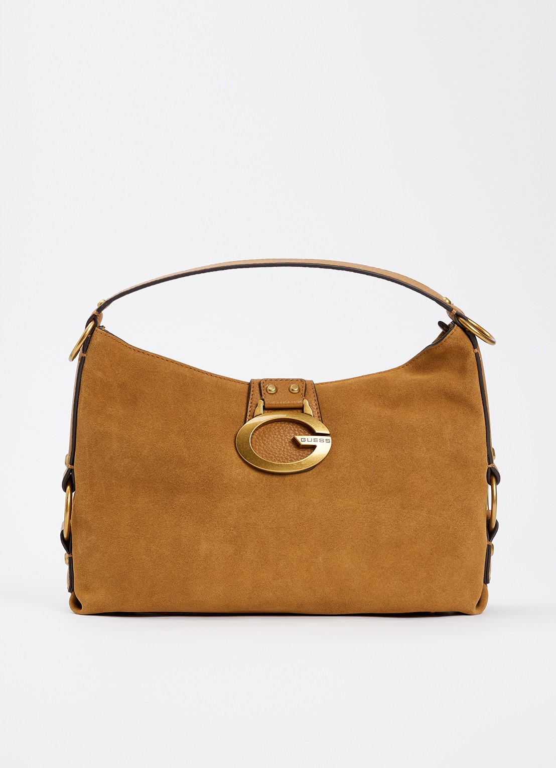 GUESS Camden schoudertas met logo - voorkant 5 cognac