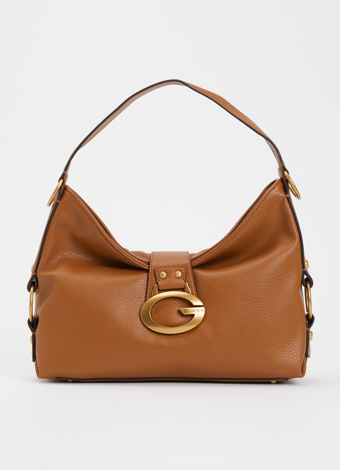 GUESS Camden schoudertas met logo - voorkant 5 cognac