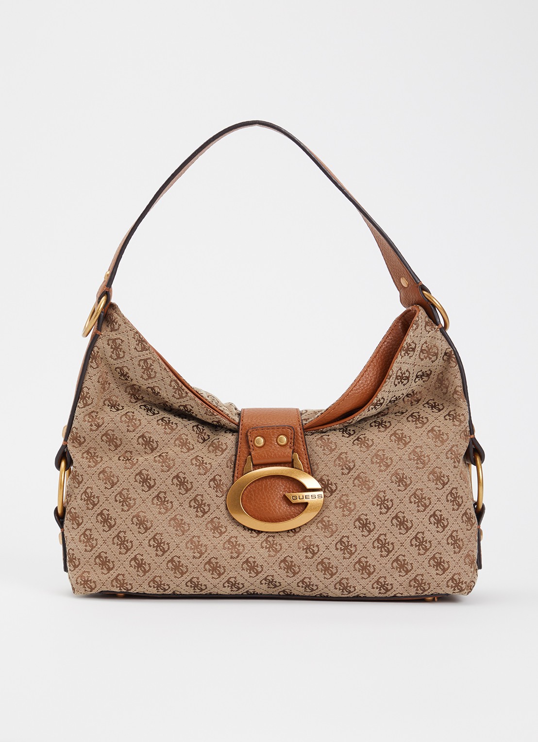 GUESS Camden schoudertas met logoprint - voorkant beige