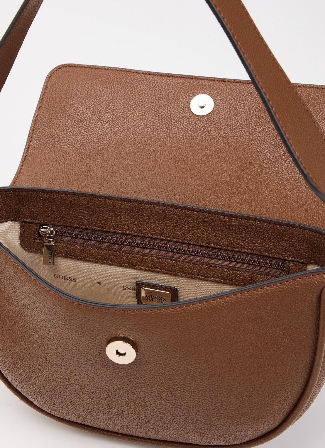 GUESS Camelia schoudertas met afneembare schouderriem en logo - detail cognac