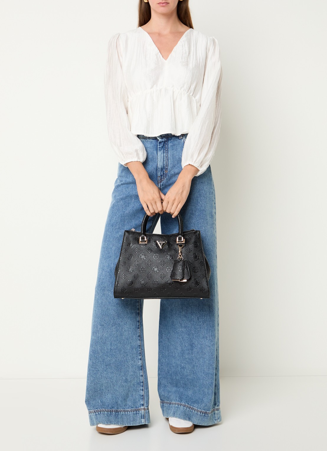 GUESS Cresidia handtas met logo en afneembare schouderriem - voorkant 7 zwart
