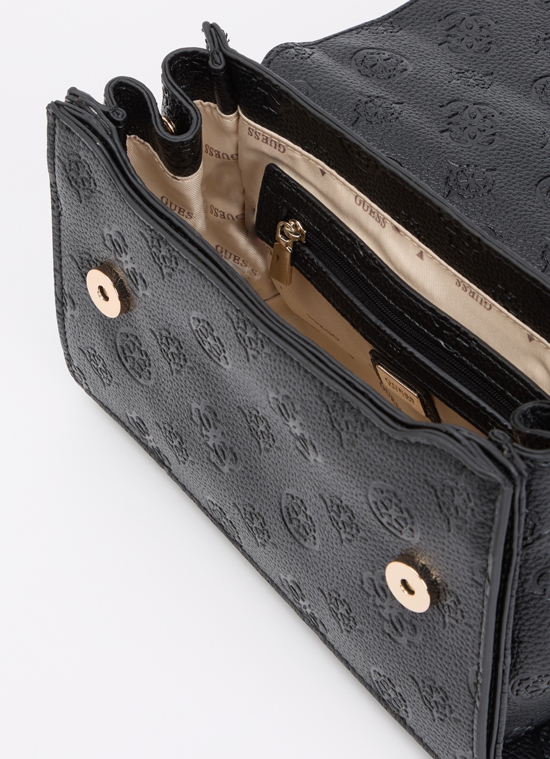 GUESS Cresidia II schoudertas met logo  - detail zwart