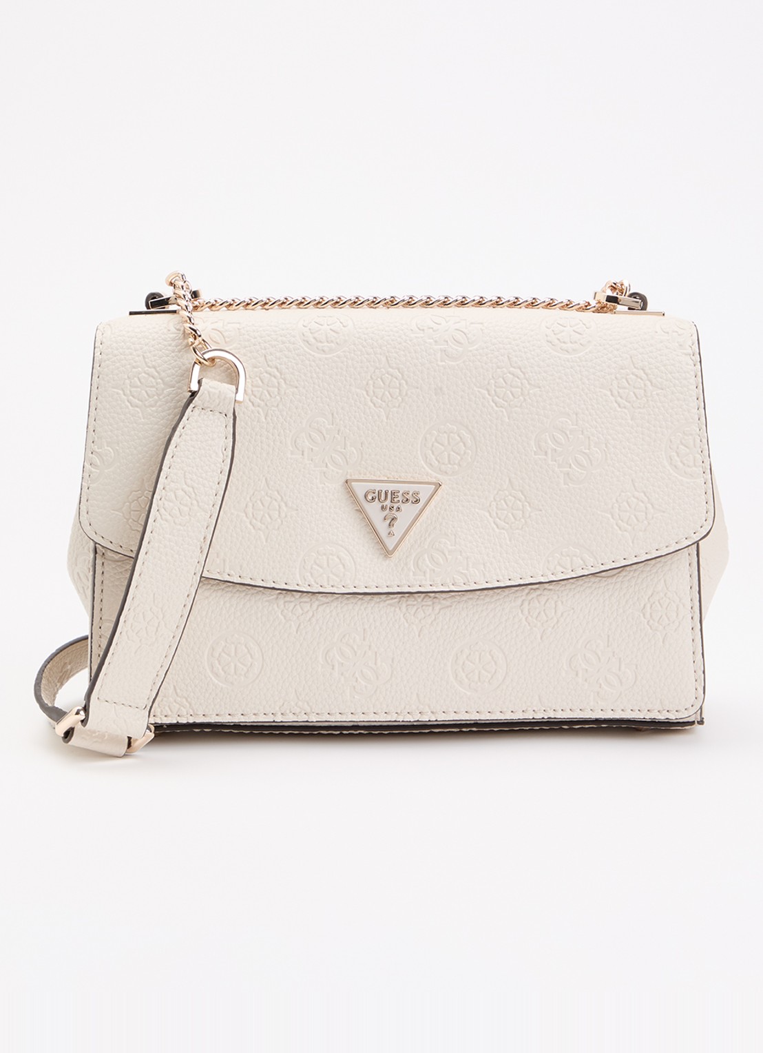 GUESS Cresidia II schoudertas met logoprint - voorkant 2 gebroken wit