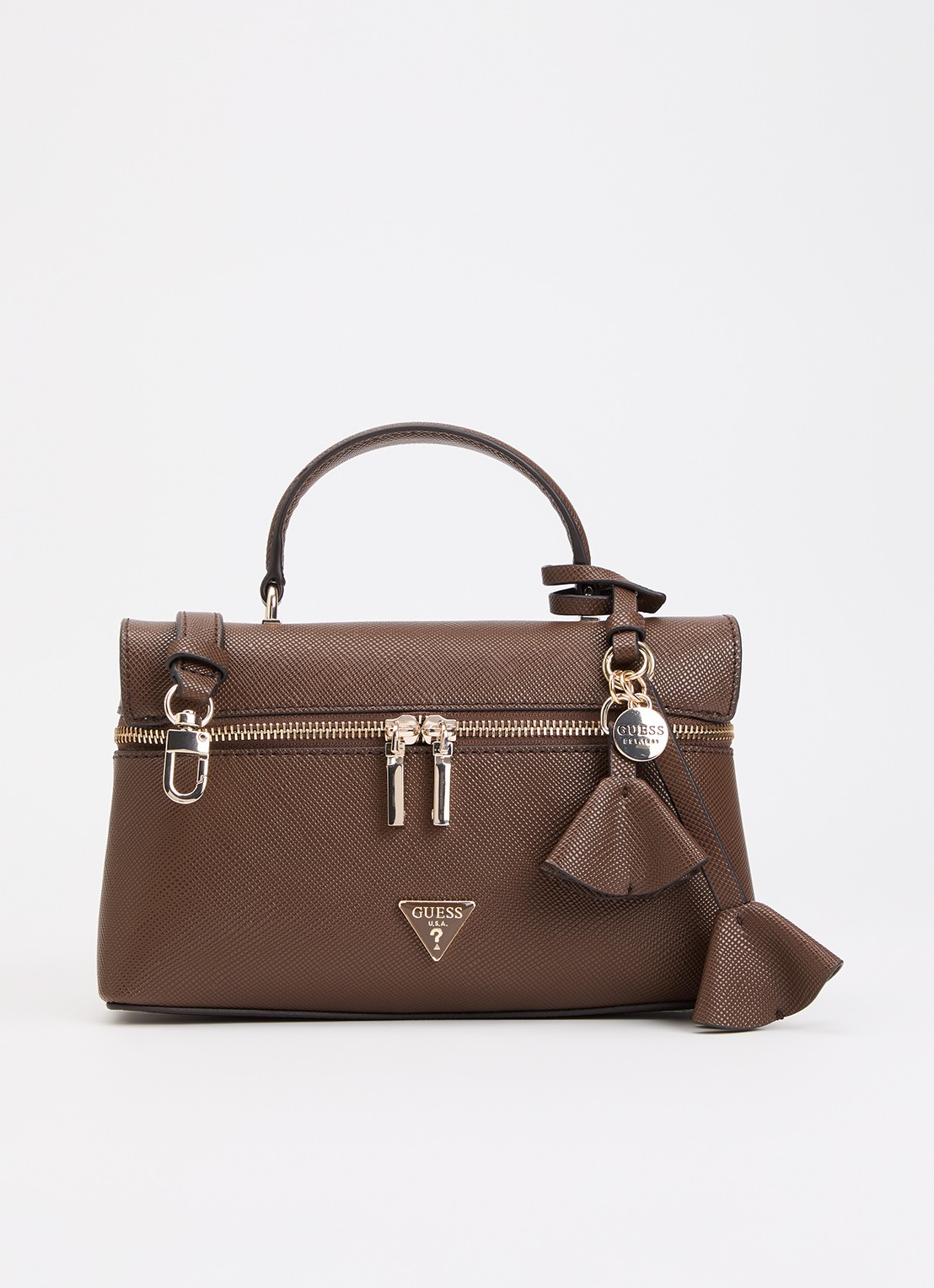 GUESS Danielle Canister handtas met afneembare schouderriem - voorkant 2 chocoladebruin
