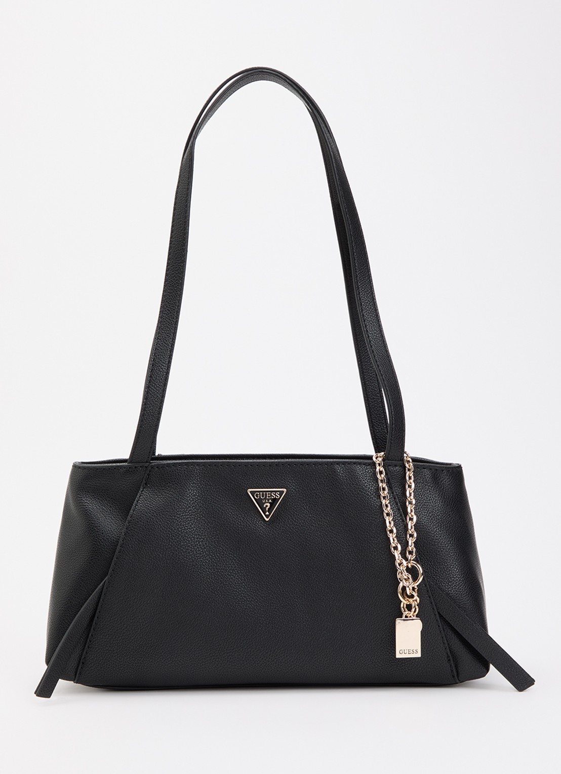 GUESS Devon schoudertas met logo en tasbedel - voorkant zwart