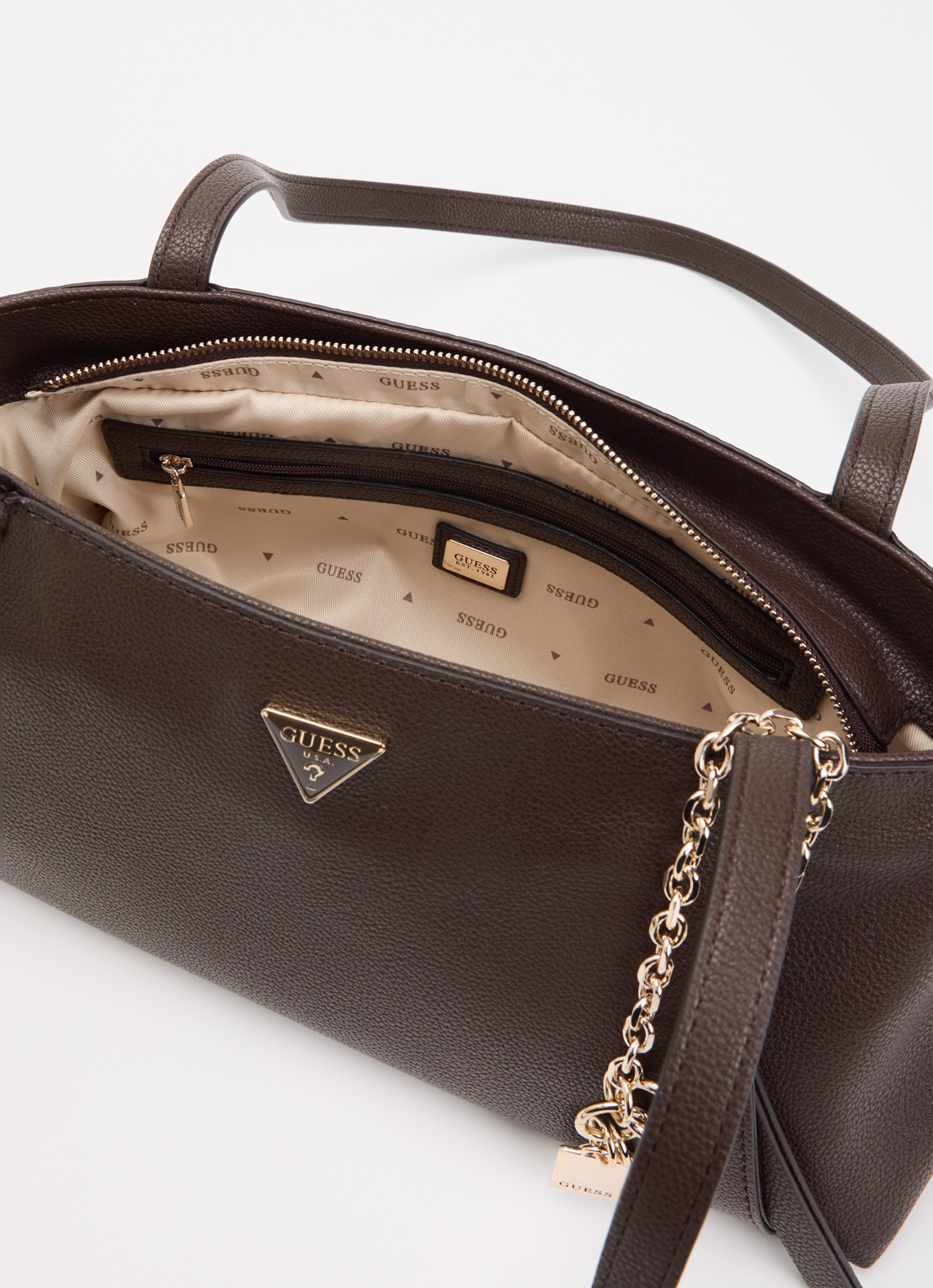 GUESS Devon schoudertas met logo  - detail 3 kastanjebruin