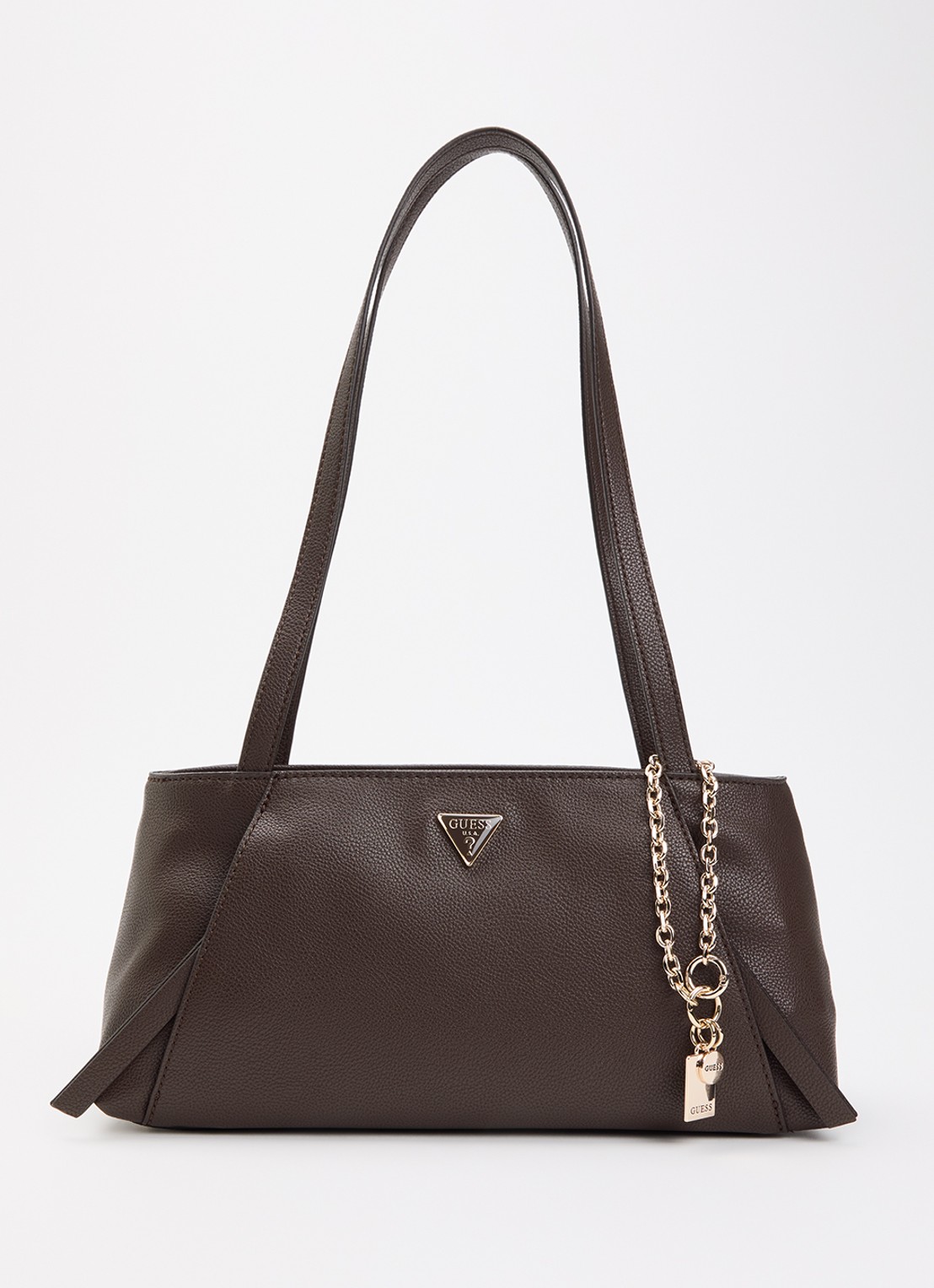 GUESS Devon schoudertas met logo  - voorkant kastanjebruin