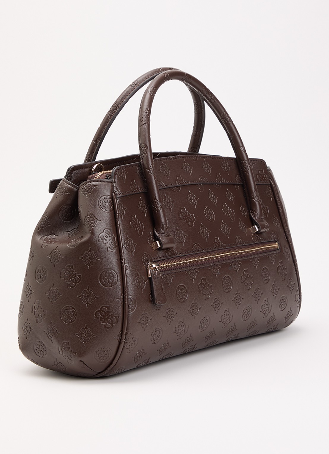 GUESS Diana handtas met logoprint en afneembare schouderriem - achterkant chocoladebruin