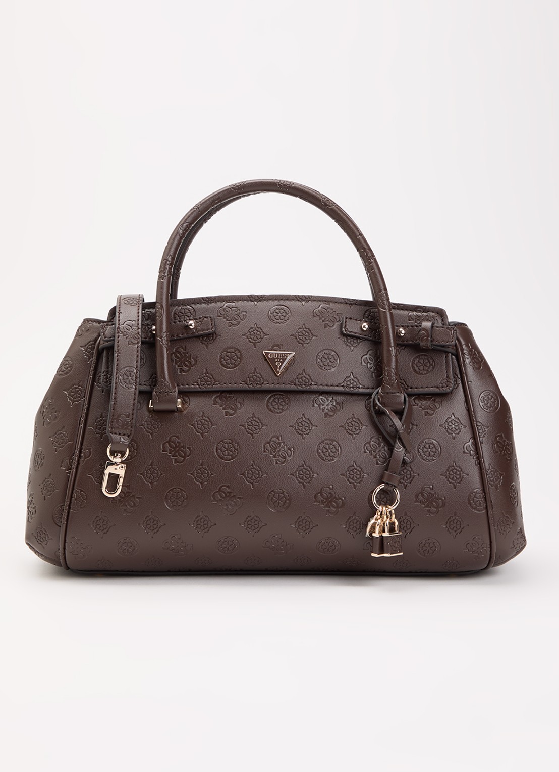 GUESS Diana handtas met logoprint en afneembare schouderriem - voorkant 5 chocoladebruin