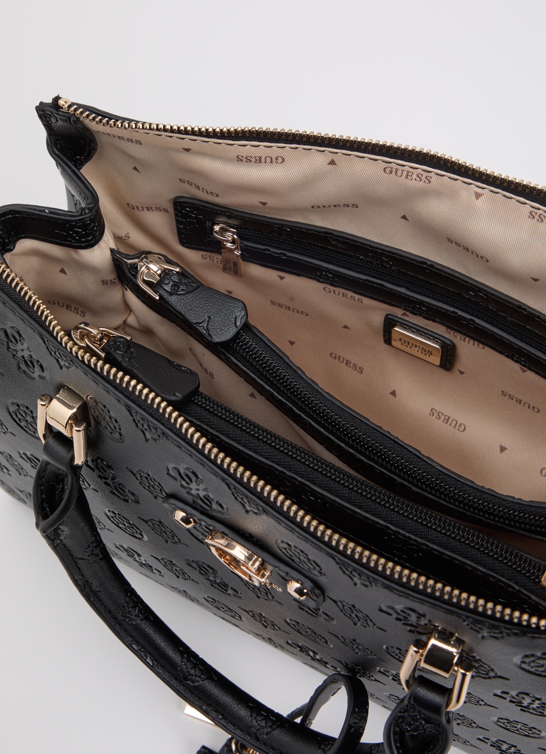 GUESS Dita Logo handtas met logoprint en afneembare schouderriem  - detail 4 zwart