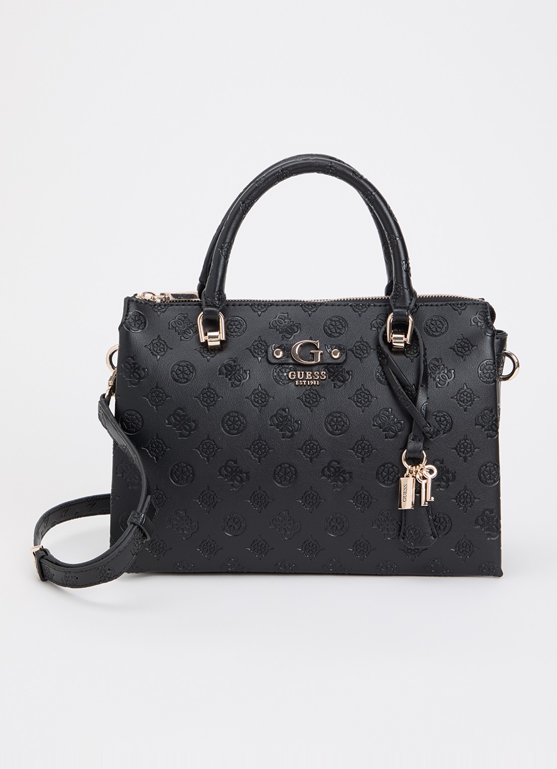 GUESS Dita Logo handtas met logoprint en afneembare schouderriem  - voorkant zwart