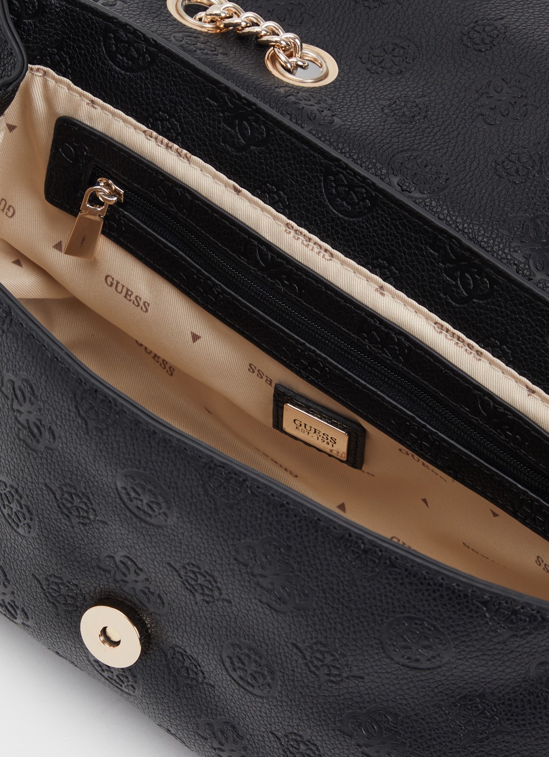 GUESS Ella crossbodytas met logoprint en verstelbare schouderriem - detail zwart