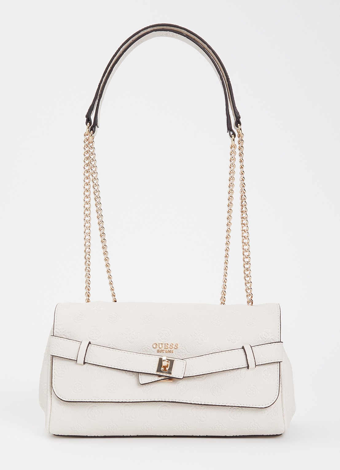GUESS Ella crossbodytas met logoprint en verstelbare schouderriem - voorkant 5 creme