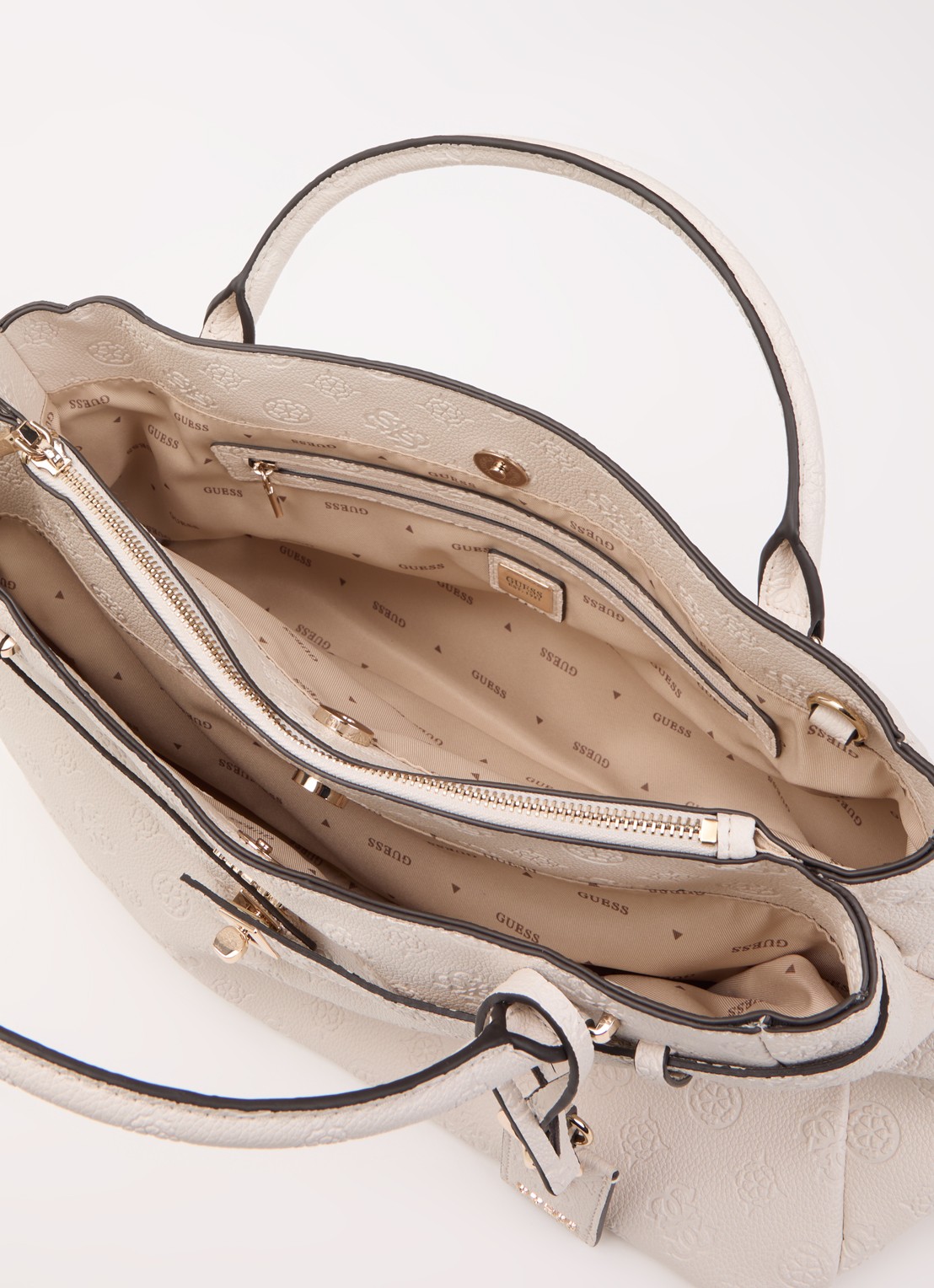 GUESS Ella handtas met logoprint en afneembare schouderriem - detail 3 creme