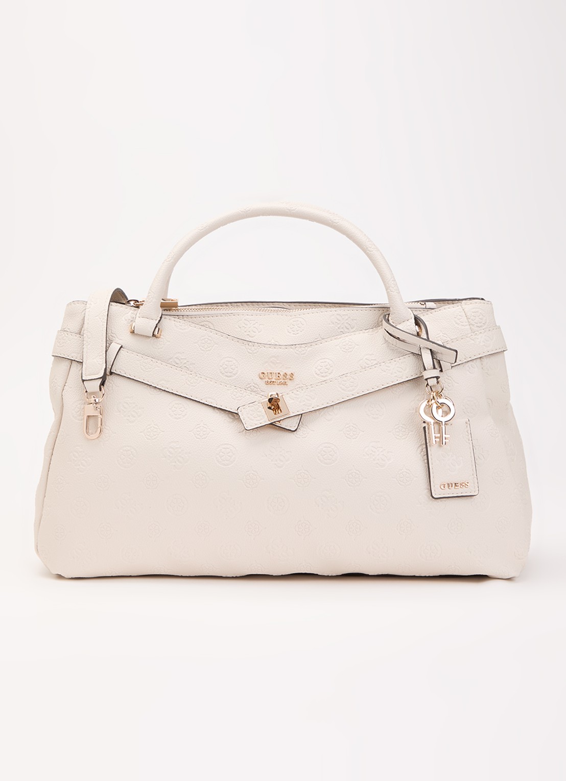 GUESS Ella handtas met logoprint en afneembare schouderriem - voorkant 2 creme