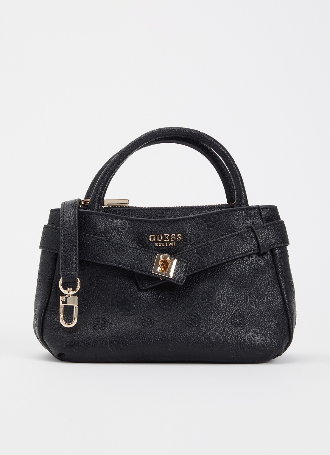 GUESS Ella handtas met logoprint en afneembare schouderriem - voorkant zwart