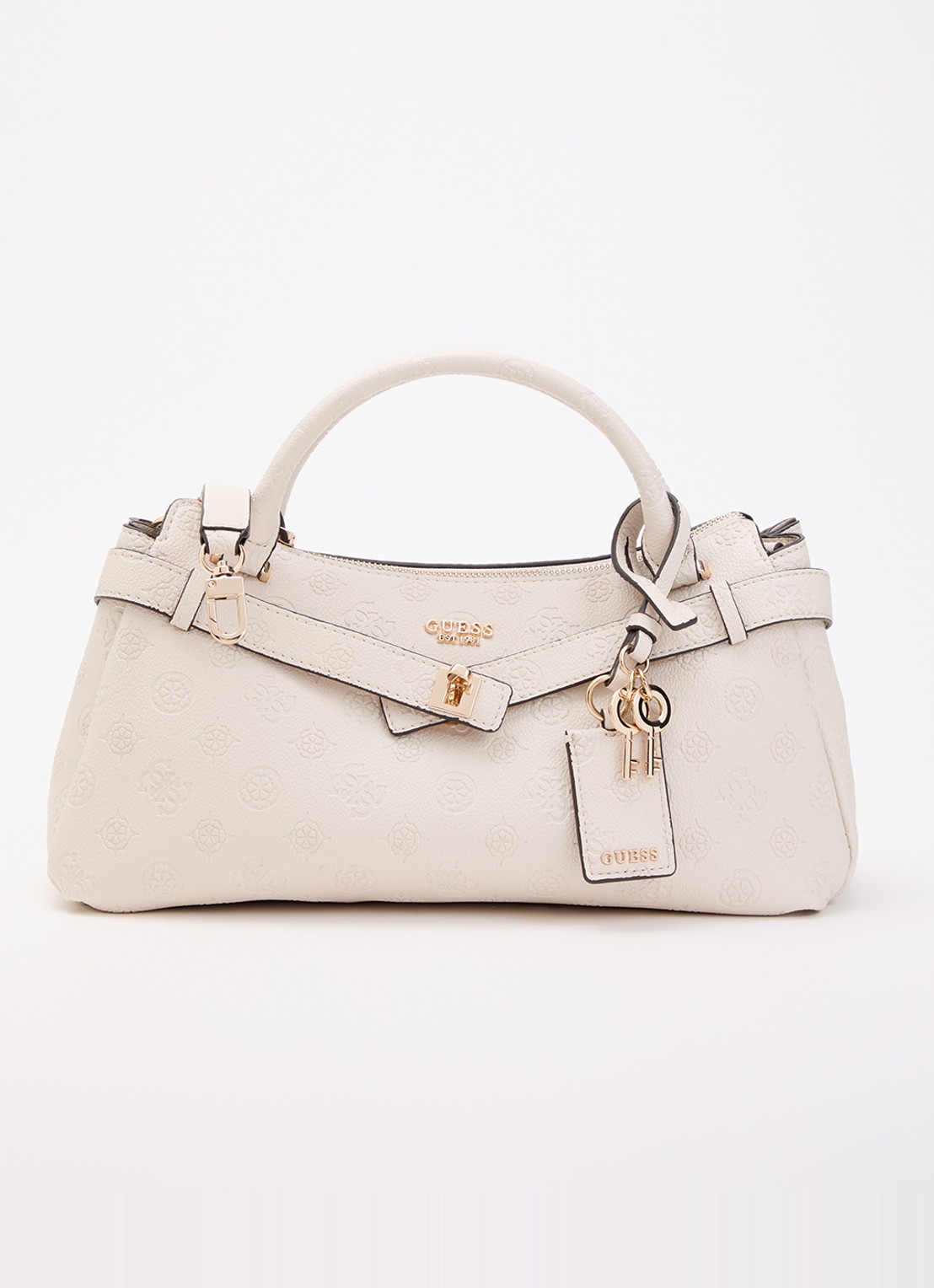 GUESS Ella handtas met logoprint en afneembare schouderriem - voorkant 4 creme
