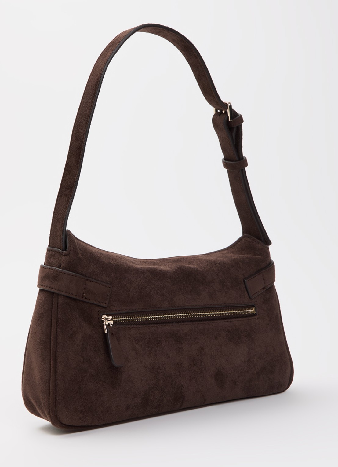 GUESS Ella schoudertas met logo en verstelbare schouderriem - achterkant donkerbruin