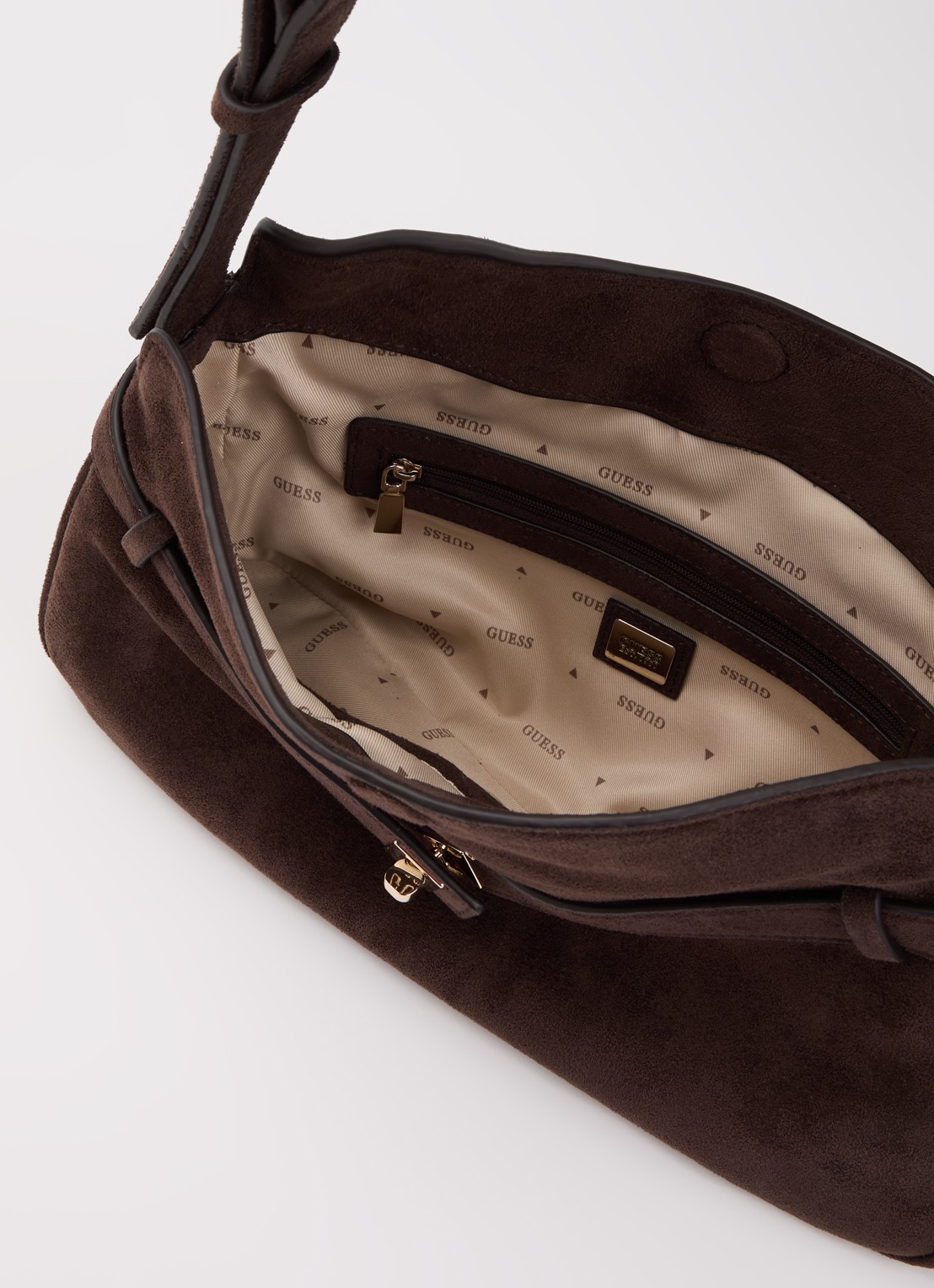 GUESS Ella schoudertas met logo en verstelbare schouderriem - detail 2 donkerbruin