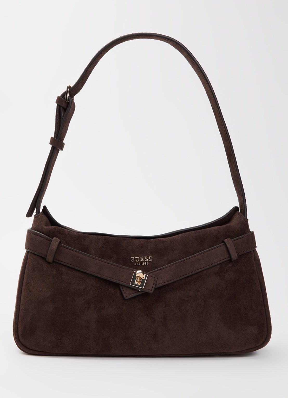 GUESS Ella schoudertas met logo en verstelbare schouderriem - voorkant 5 donkerbruin