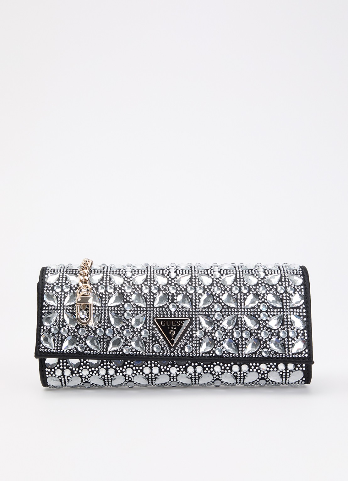 GUESS Elsie clutch met afneembare schouderriem  - voorkant 2 zwart