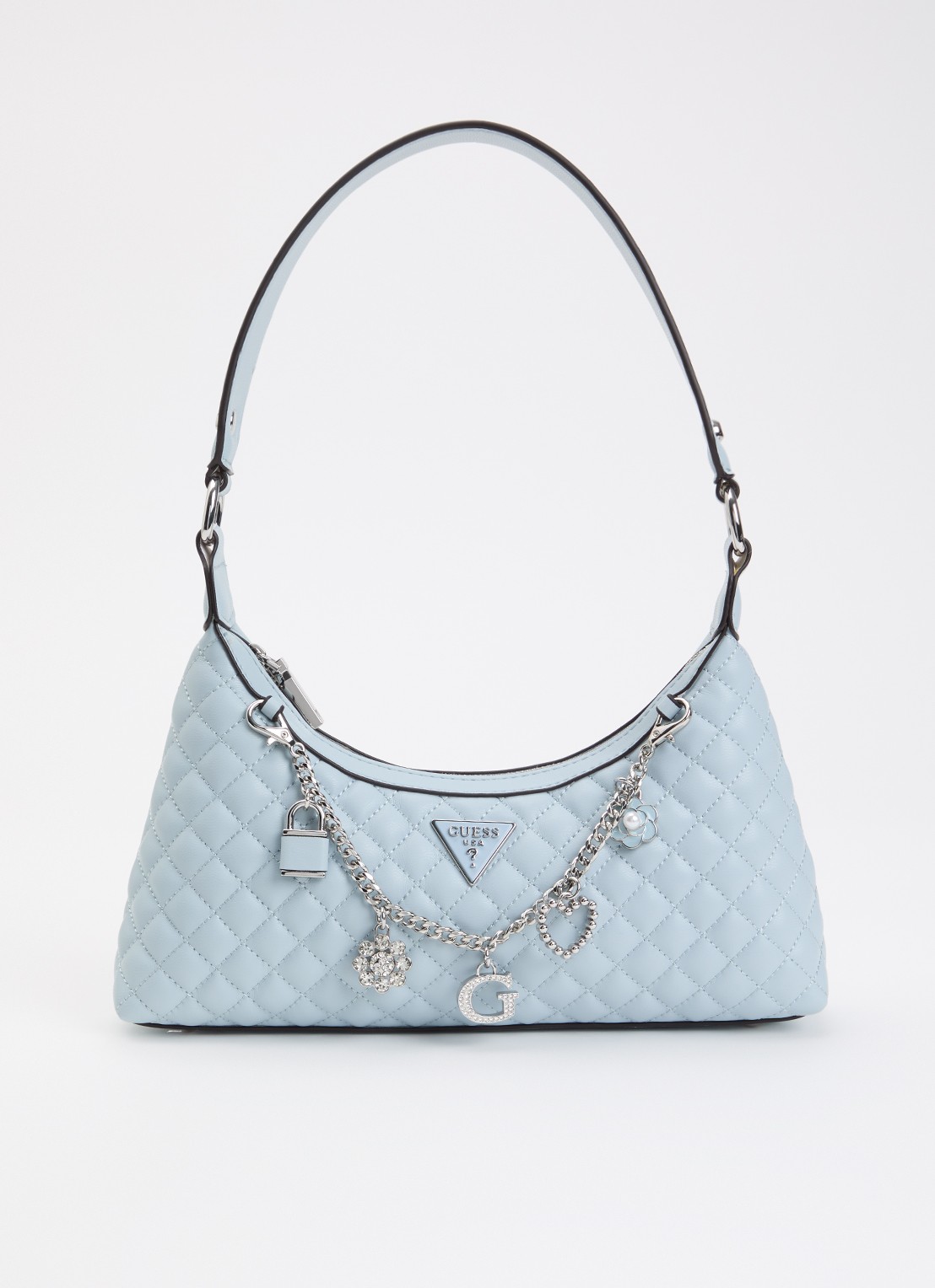 GUESS Everlee schoudertas met quilt patroon - voorkant 5 lichtblauw