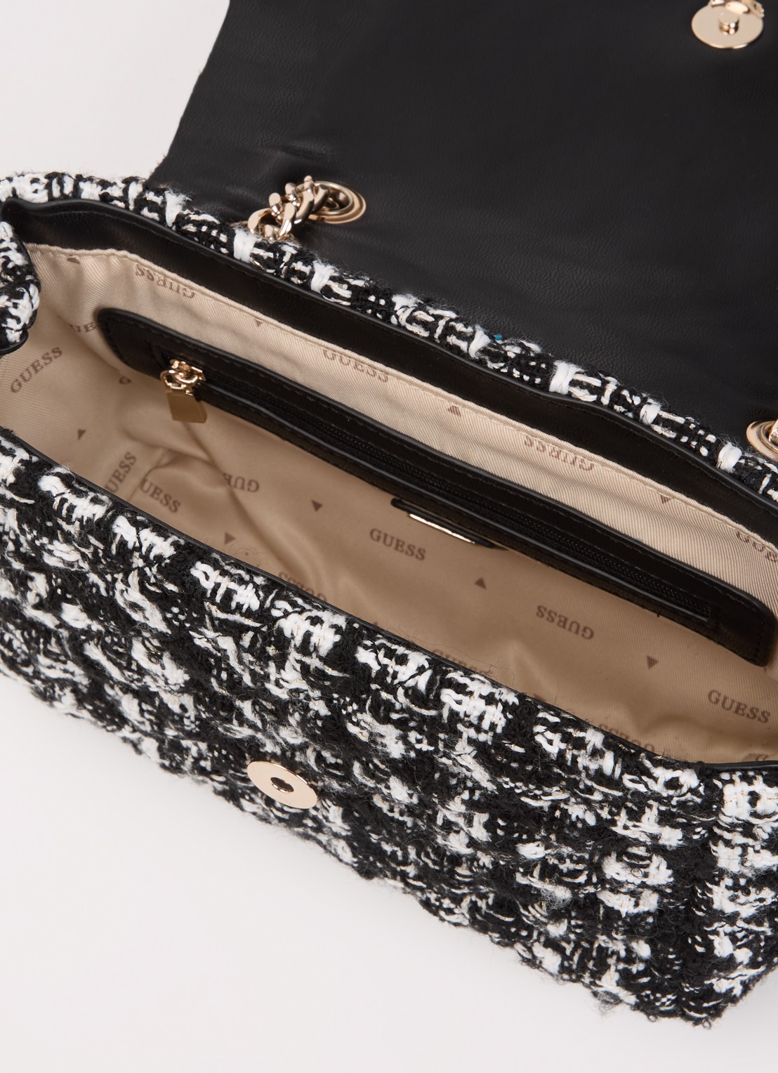 GUESS Everlee schoudertas met tweed-look - detail 2 zwart