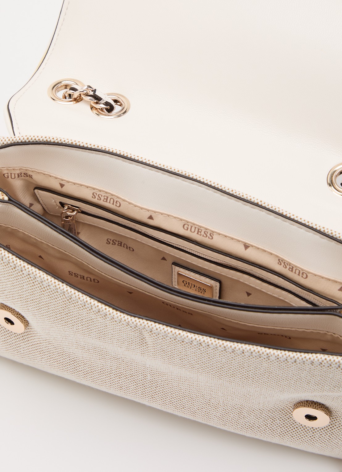 GUESS Giully II crossbodytas met pailletten - detail beige