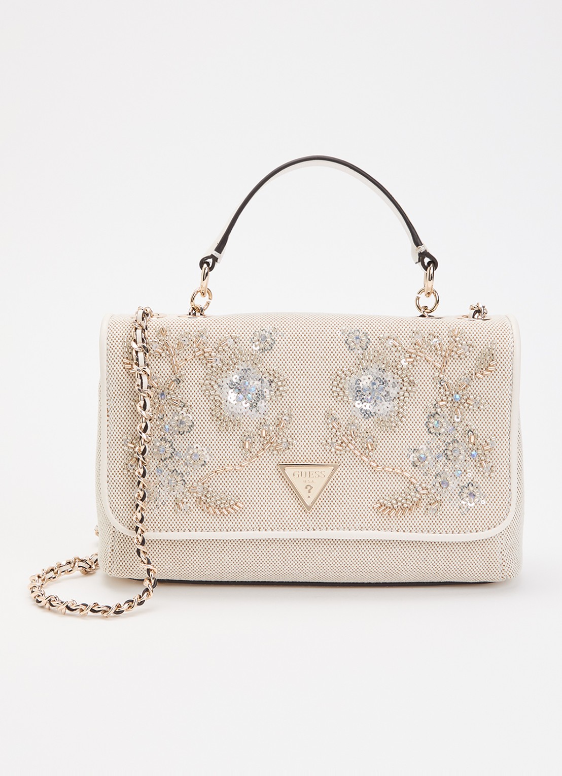 GUESS Giully II crossbodytas met pailletten - voorkant 4 beige