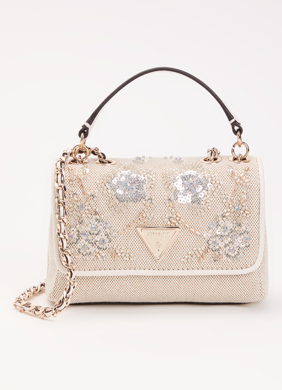 GUESS Giully II Mini crossbodytas met pailletten  - voorkant 2 beige
