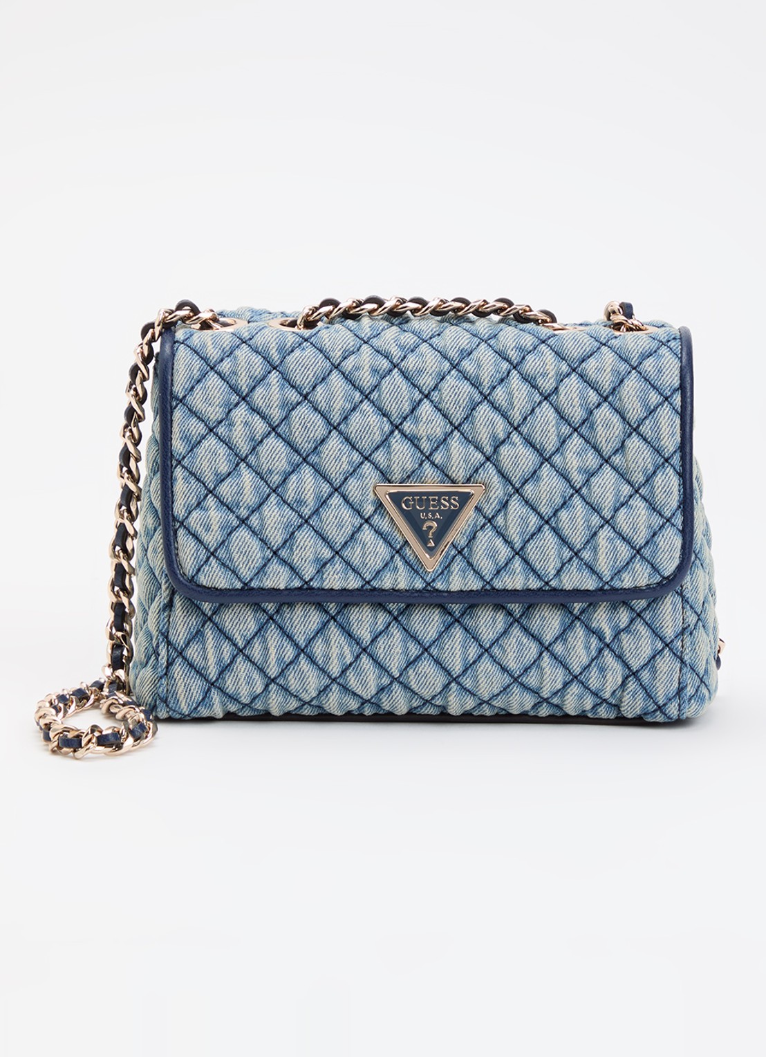GUESS Giully II mini schoudertas van denim  - voorkant indigo