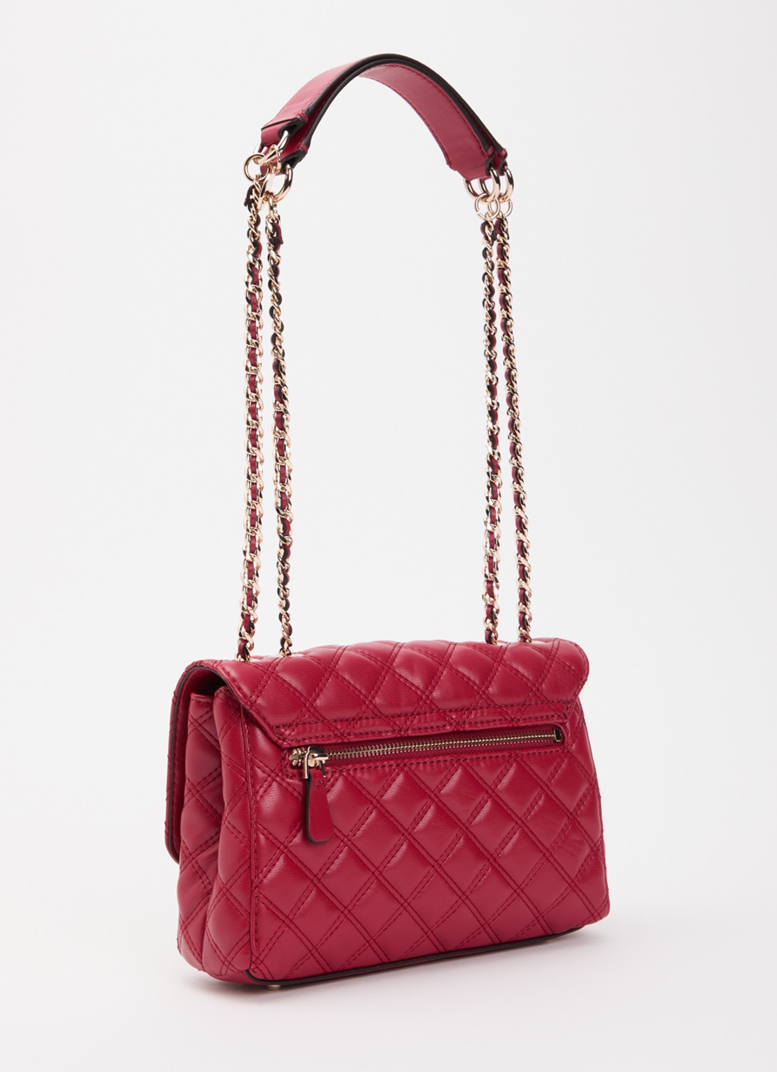 GUESS Giully II schoudertas met quilt patroon en verstelbare schouderriem - achterkant 4 kersenrood