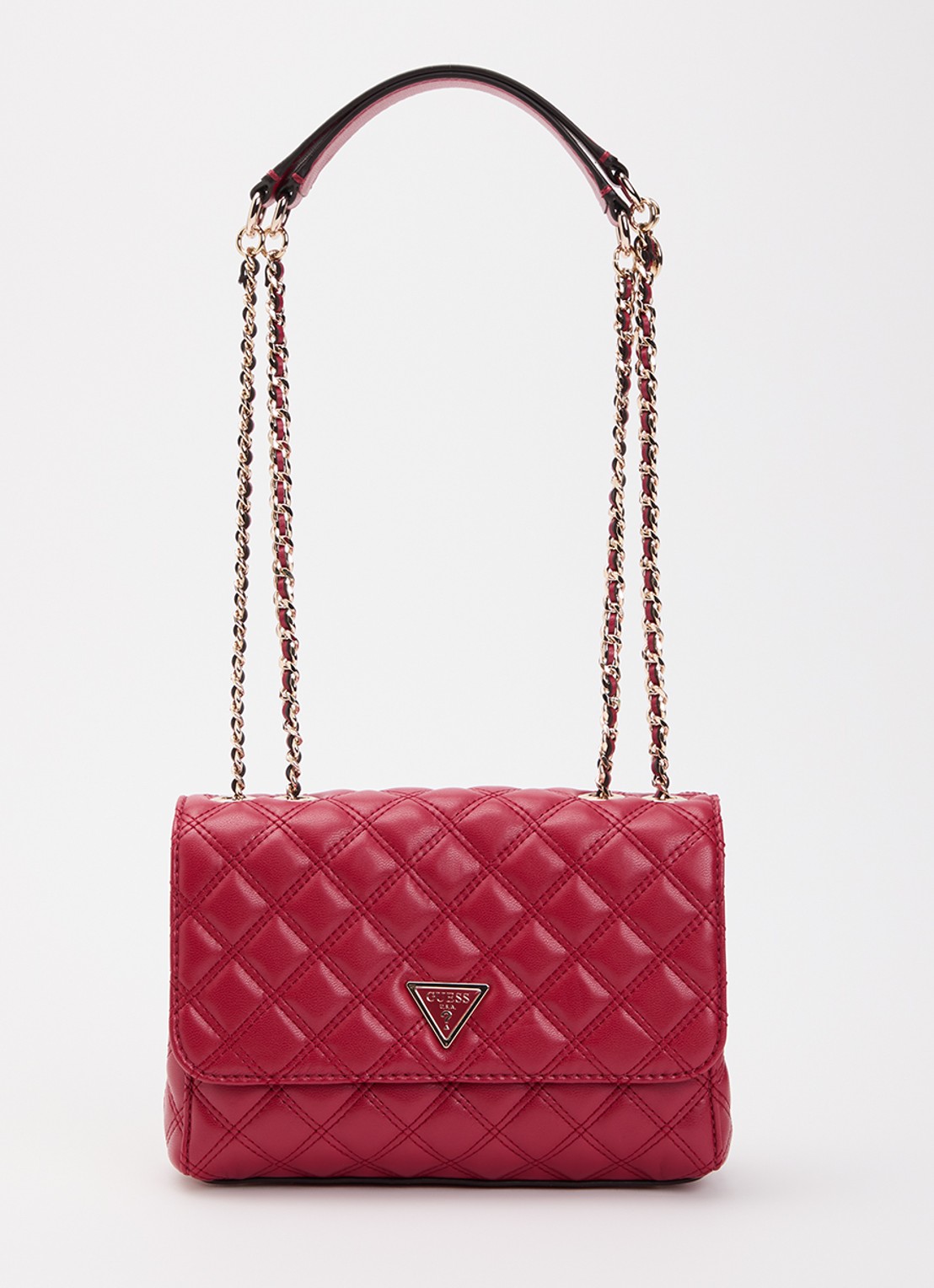 GUESS Giully II schoudertas met quilt patroon en verstelbare schouderriem - voorkant 5 kersenrood