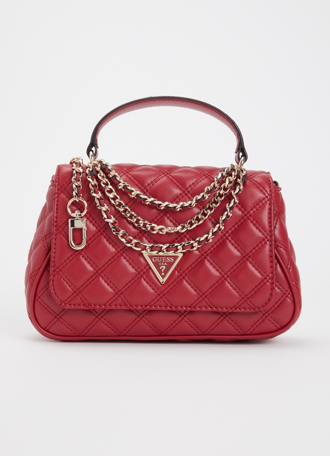 GUESS Giully II schoudertas met quiltpatroon - voorkant kersenrood