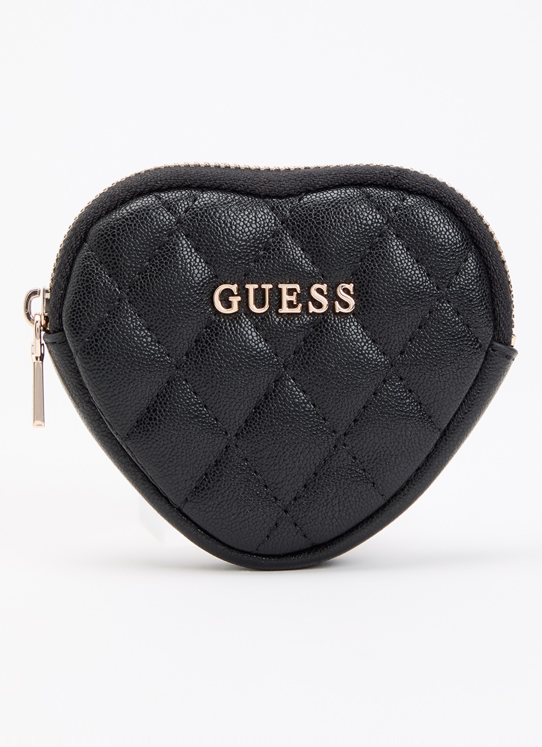GUESS Heart Pouch sleutelhanger met quilt patroon - voorkant 2 zwart