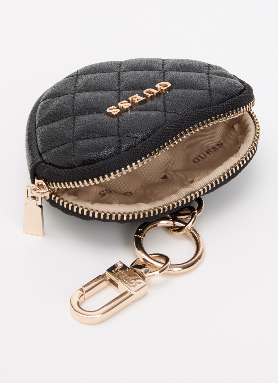 GUESS Heart Pouch sleutelhanger met quilt patroon - voorkant 3 zwart