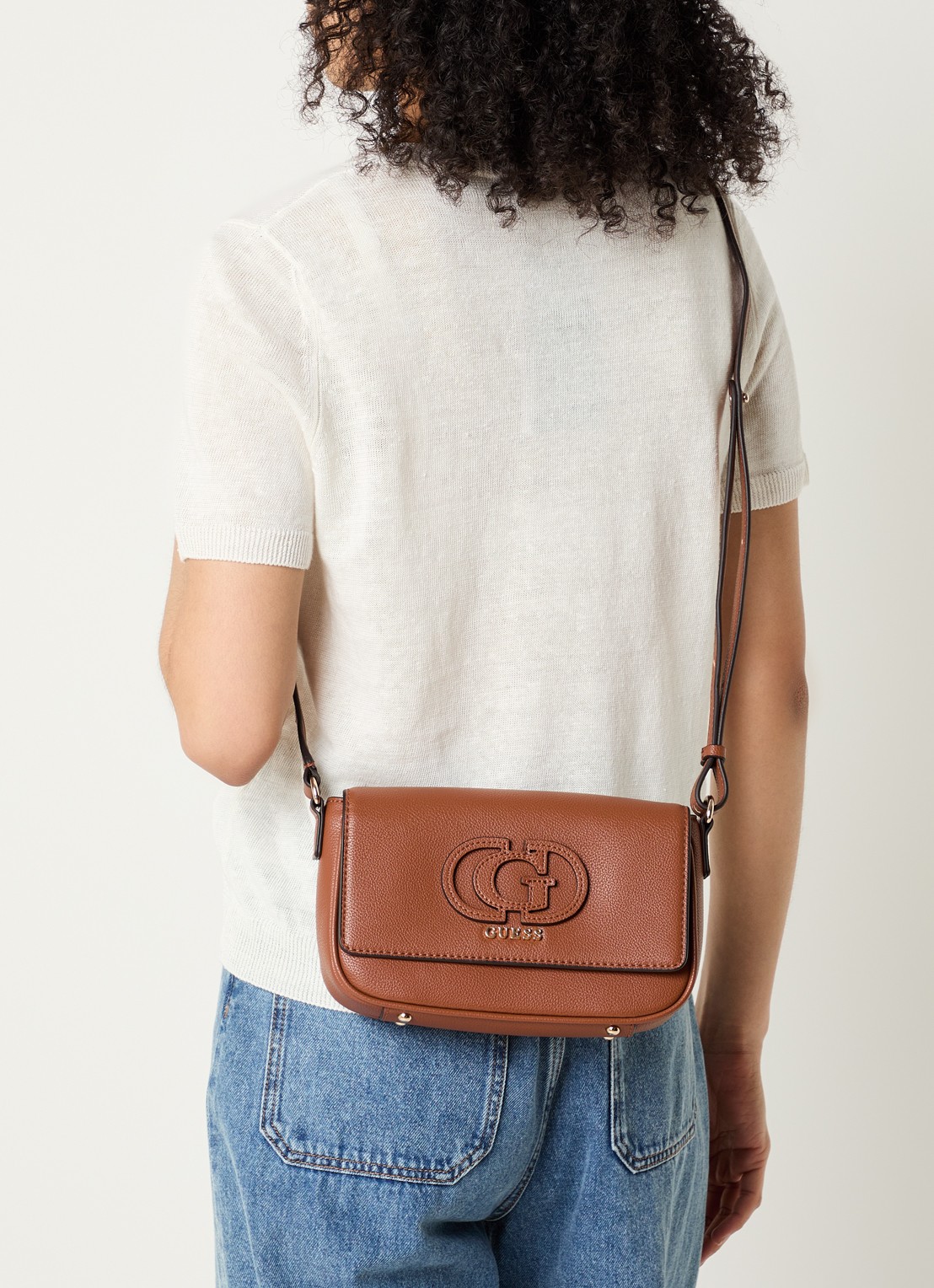 GUESS Isola crossbodytas met logo  - voorkant 2 bruin