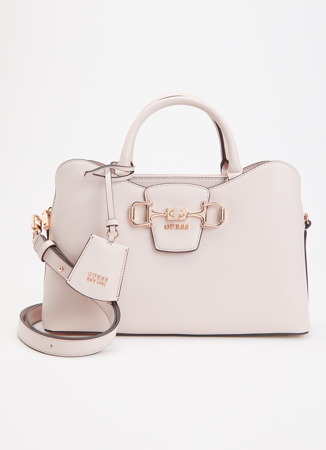 GUESS Janie handtas met afneembare schouderriem - voorkant beige