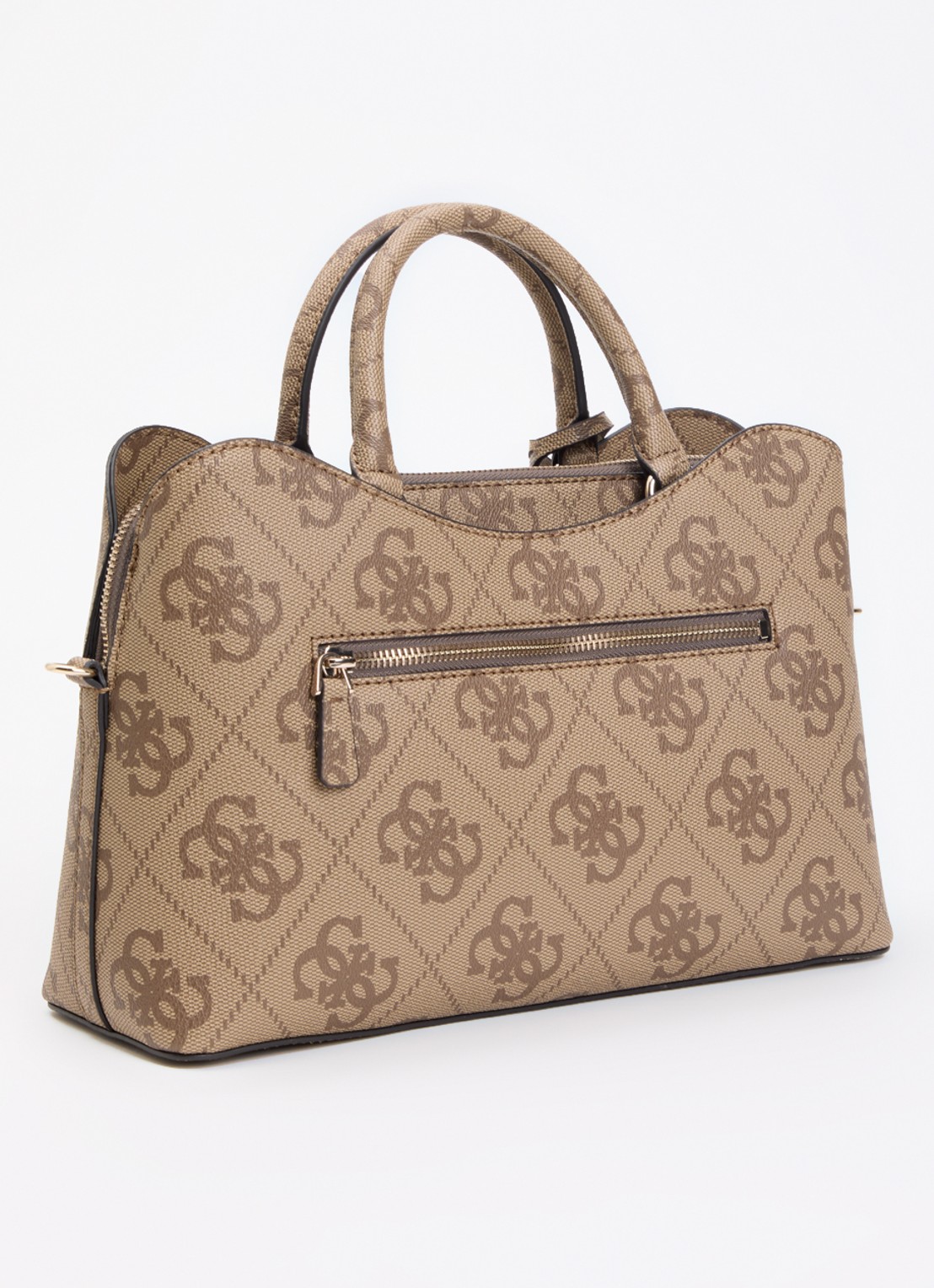 GUESS Jannie handtas met logoprint en afneembare schouderriem - achterkant beige