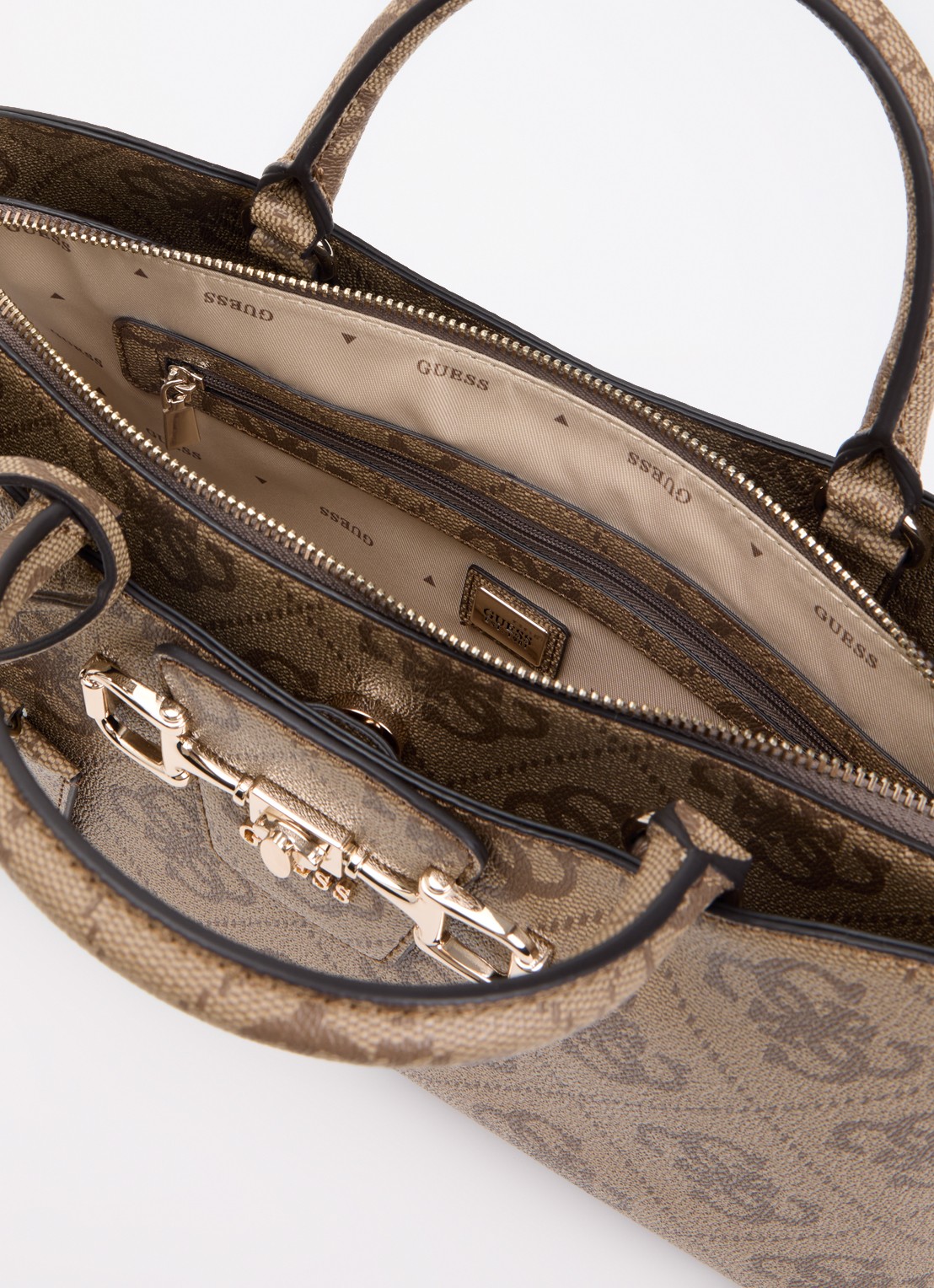 GUESS Jannie handtas met logoprint en afneembare schouderriem - detail 3 beige