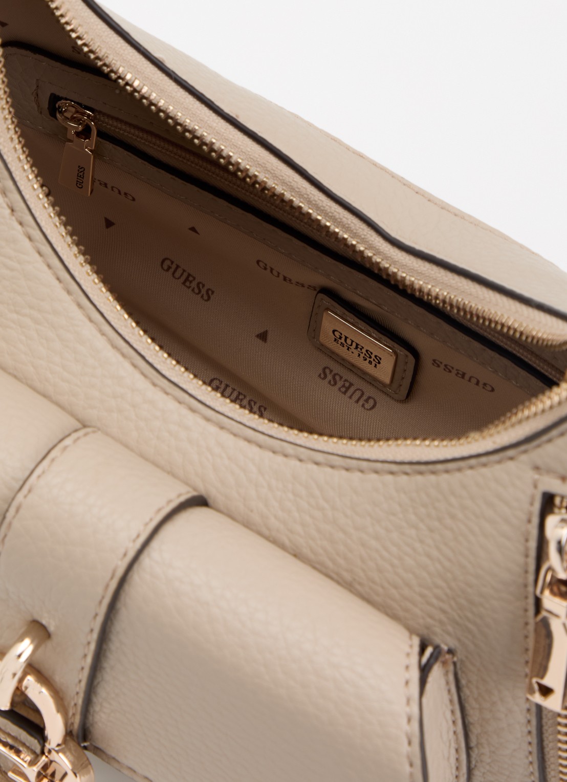GUESS Jessa schoudertas met afneembare schouderriem - detail taupe