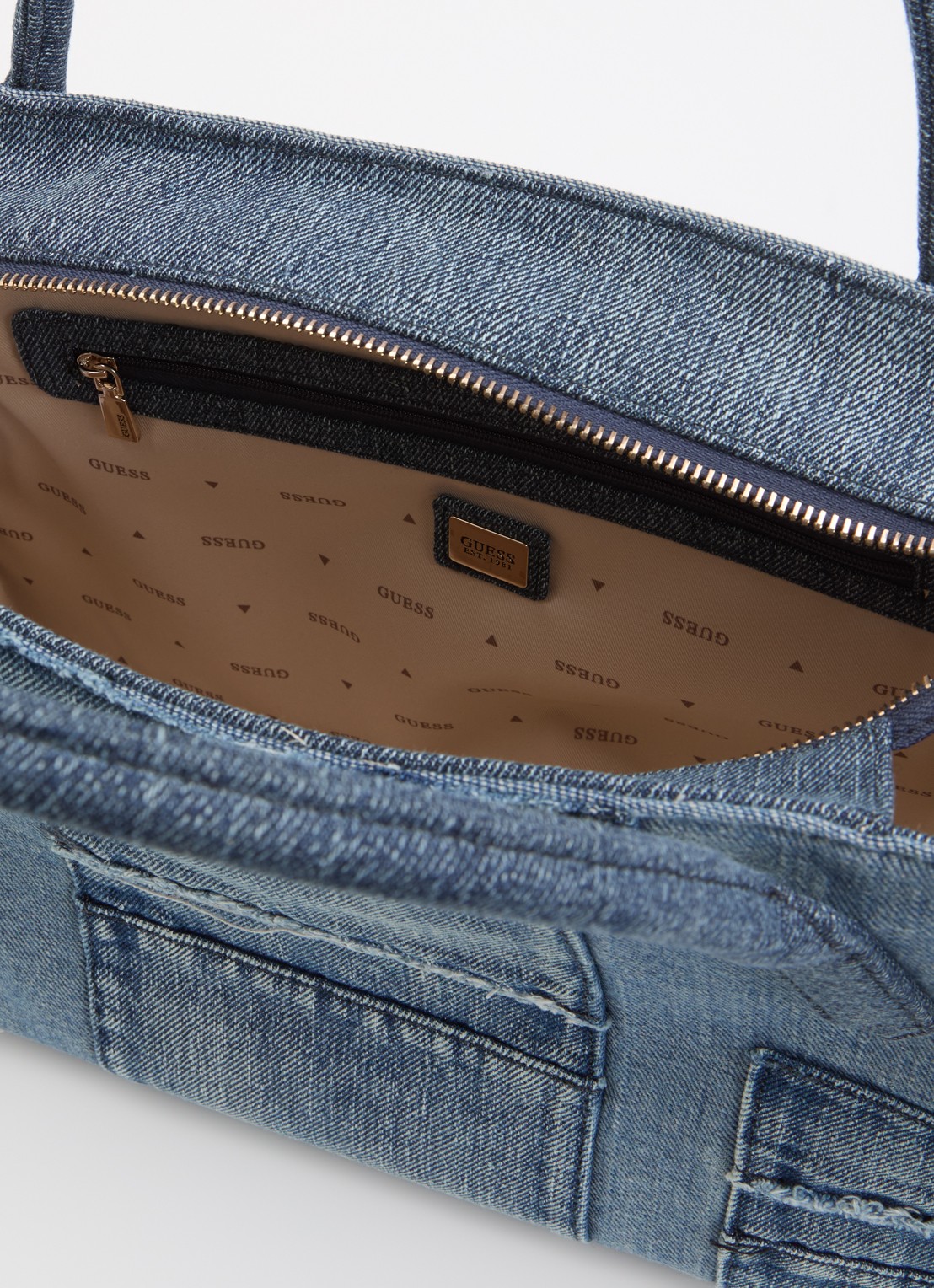 GUESS Jodi handtas van denim met afneembare schouderriem - detail indigo