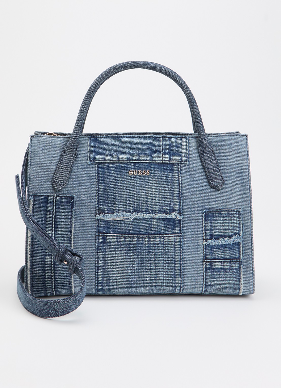 GUESS Jodi handtas van denim met afneembare schouderriem - voorkant 4 indigo