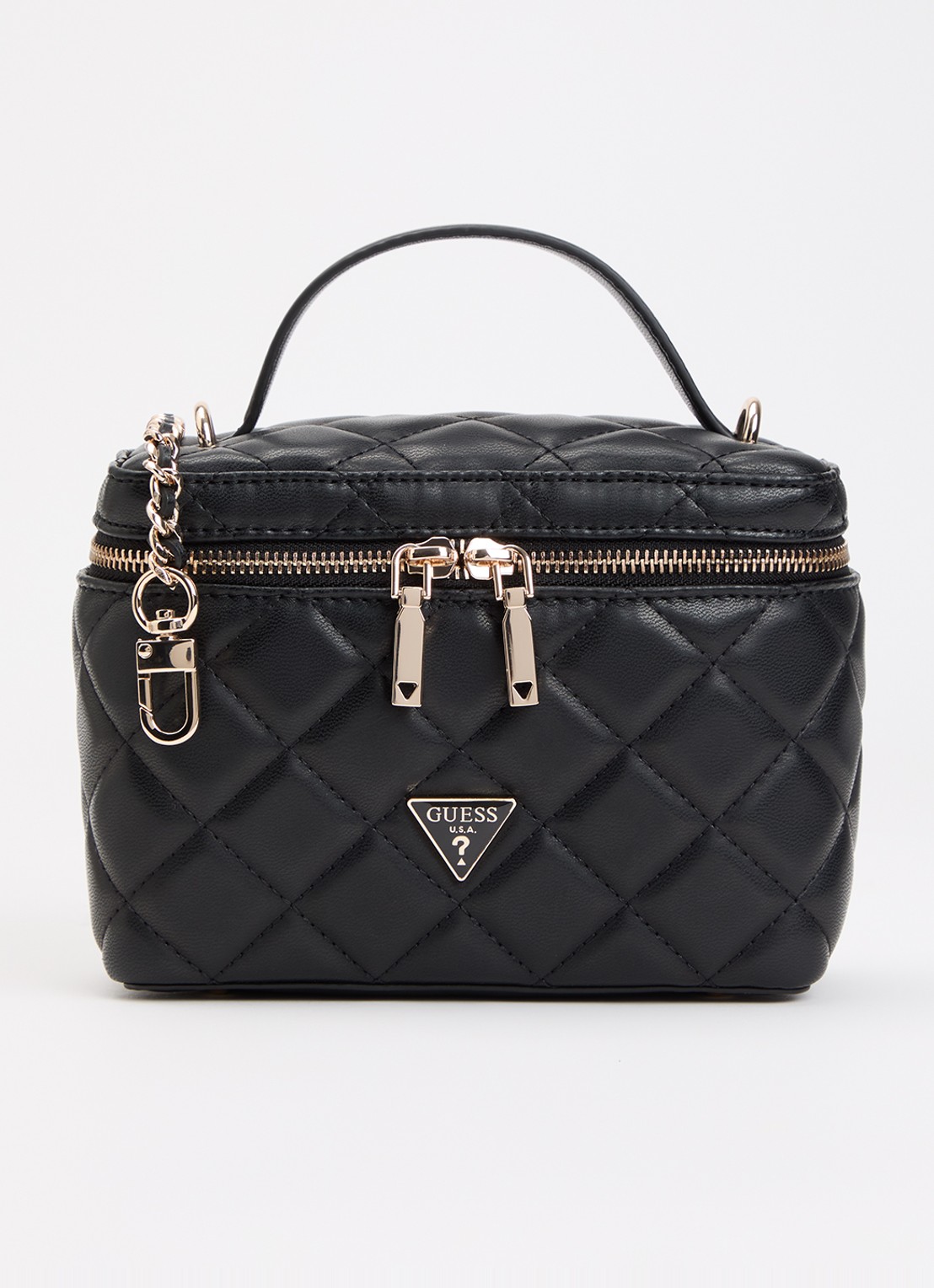 GUESS Juliet Canister handtas met quilt patroon en afneembare schouderriem - voorkant zwart