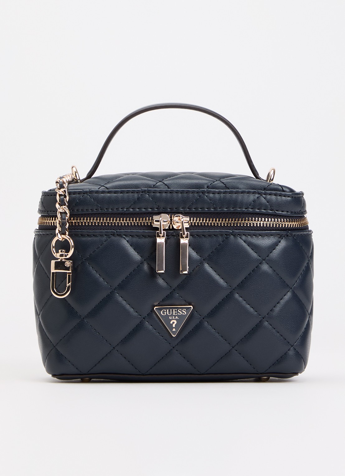 GUESS Juliet Canister handtas met quilt patroon en afneembare schouderriem - voorkant donkerblauw