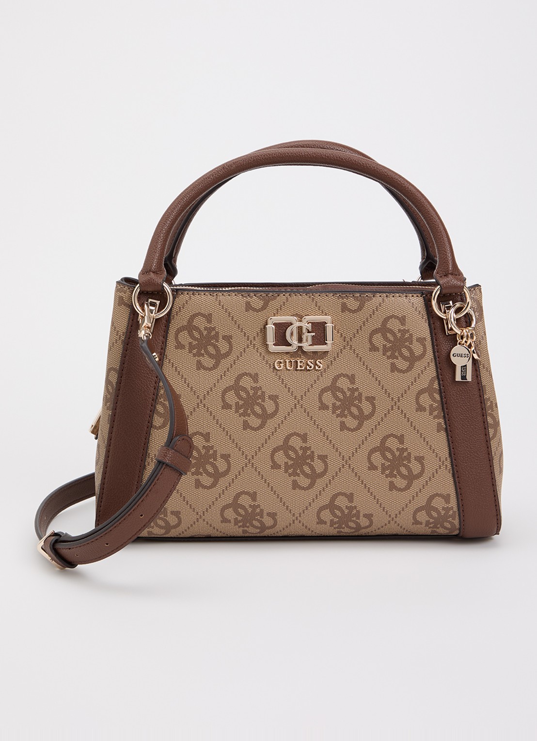 GUESS Karnilla Logo schoudertas met logo en afneembare schouderriem  - voorkant 2 bruin