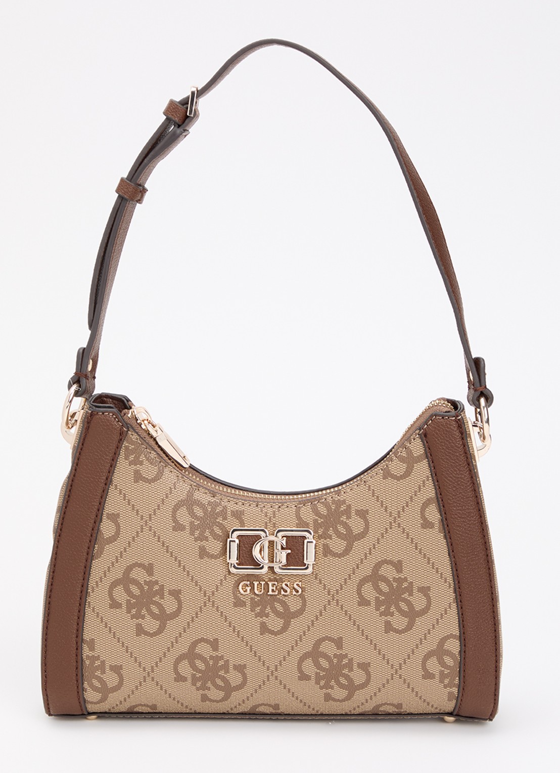 GUESS Karnilla Logo schoudertas met verstelbare schouderriem  - voorkant 2 bruin