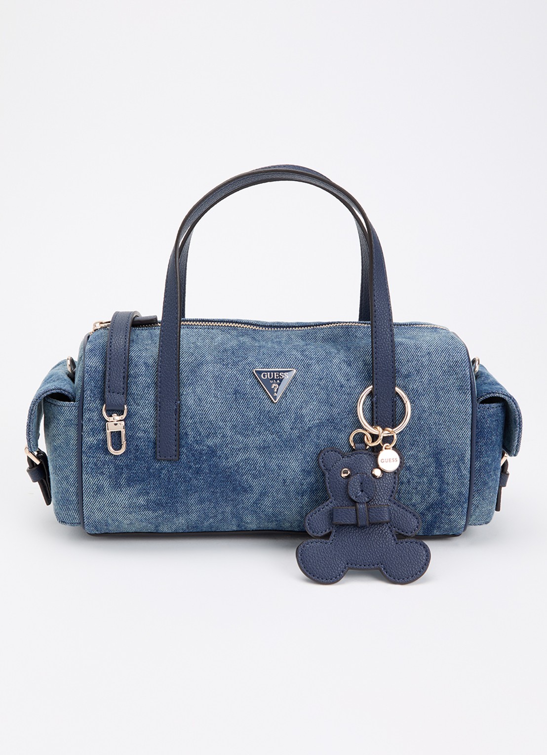 GUESS Kassie handtas van denim met tasbedel en afneembare schouderriem  - voorkant 5 indigo
