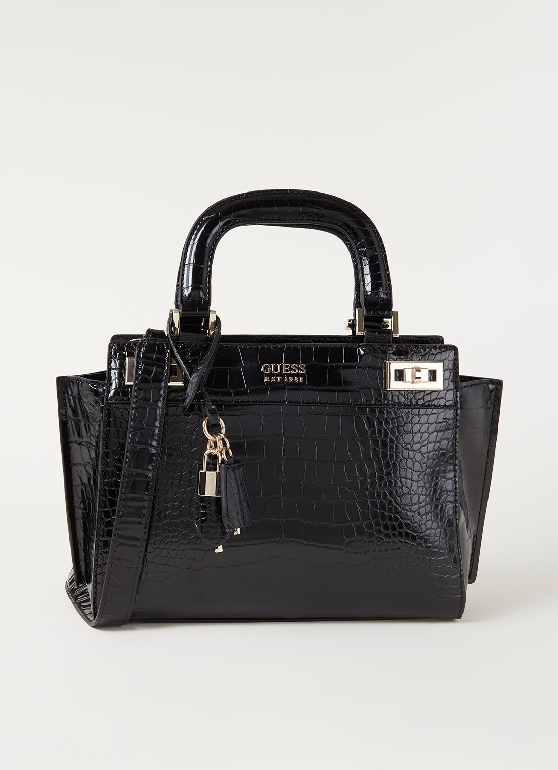GUESS Katey handtas met crocostructuur - voorkant 3 zwart