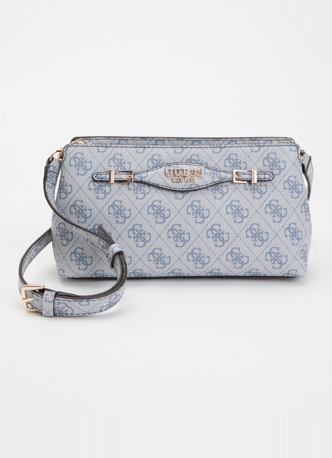 GUESS Katya crossbodytas met logoprint - voorkant lichtblauw